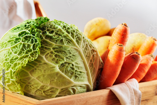  Savoy cabbage , carrots and potatoes