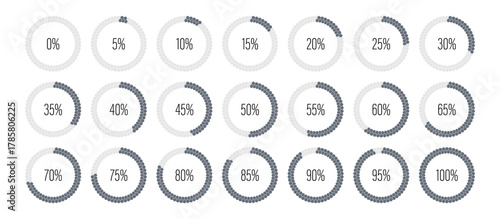 Set of circle percentage progress bar diagrams meters from 0 to 100 ready-to-use for web design, user interface UI or infographic - indicator with gray