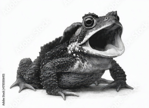 Vintage engraving of a toad with its mouth wide open