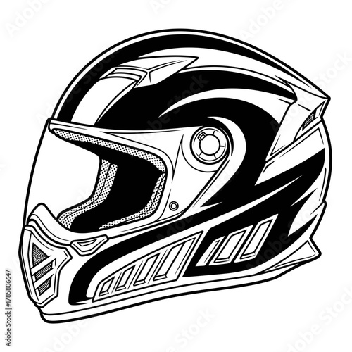 Motorcycle Helmet Silhouette Line Art Vector Illustration