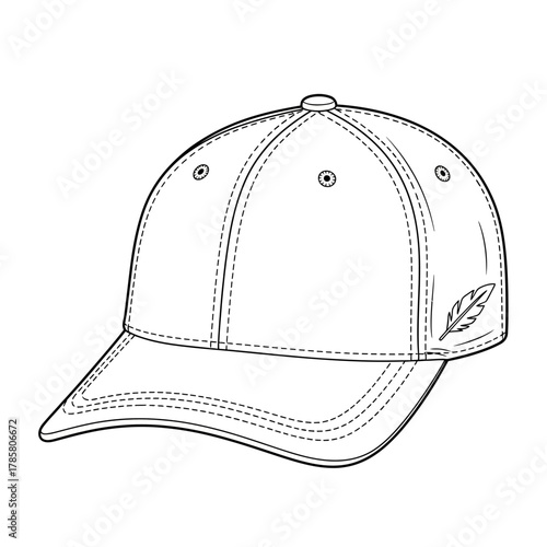 Baseball Cap Silhouette Line Art Vector Illustration