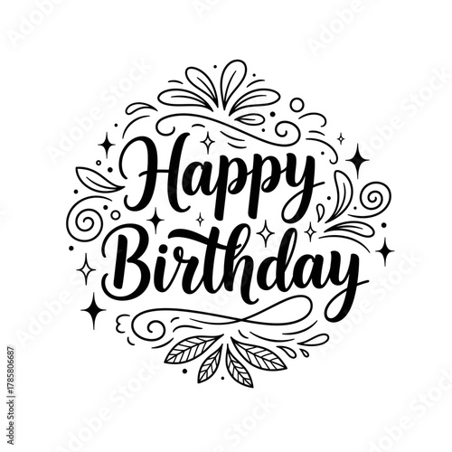 Elegant Happy Birthday Typography Silhouette Vector Design