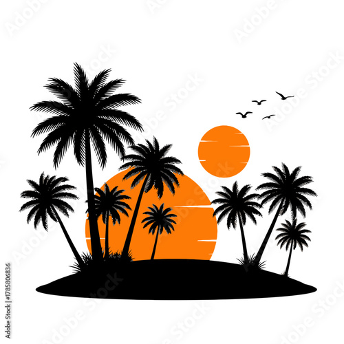 Tropical Palm Trees Silhouette with Sunset Background