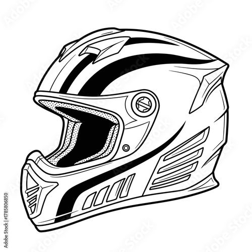 Motorcycle Helmet Silhouette Line Art Vector Illustration