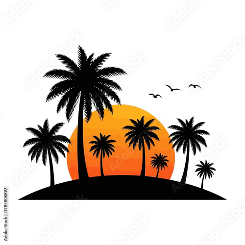 Tropical Palm Trees Silhouette with Sunset Background