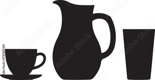 Modern Drink Setup Silhouette with Cup Mug Pitcher and Glass
