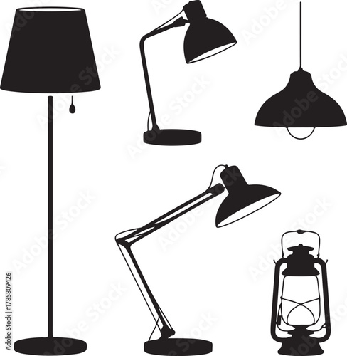 Modern Lamp Styles Silhouette with Floor Lamp Desk Lamp Pendant and Lantern