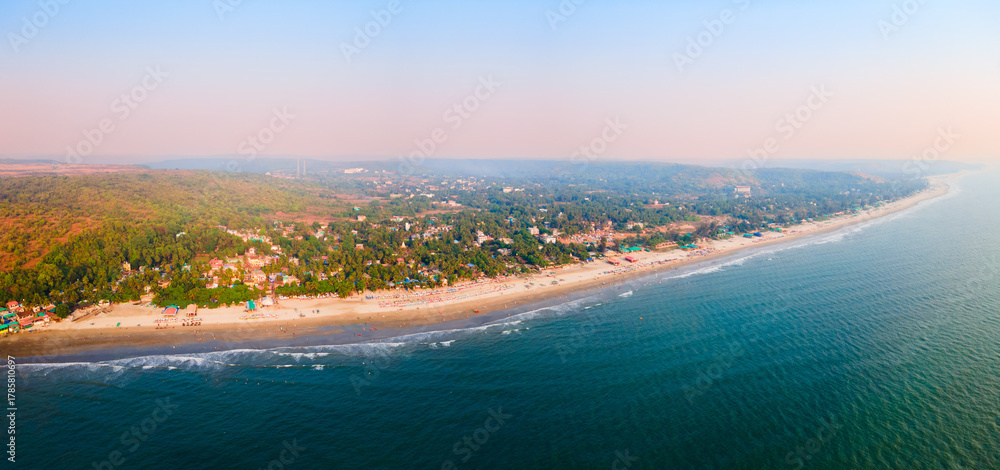 Obraz premium Arambol Beach aerial panoramic view in Goa, India