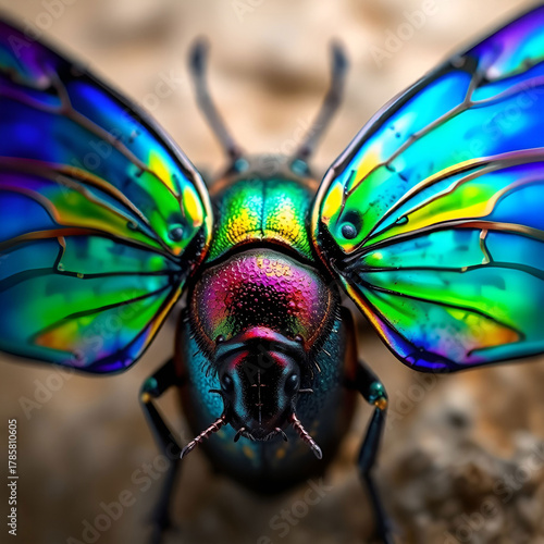 Closeup Dorsal View of a Metallic Green and Purple Beetle isolated on transparent background Closeup Dorsal View of a Metallic Green and Purple Beetle isolated on transparent background