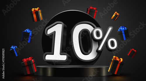 Dynamic 20 Percent Discount Promotion with Flying Gift Boxes on a dark elegant background. Vector illustration