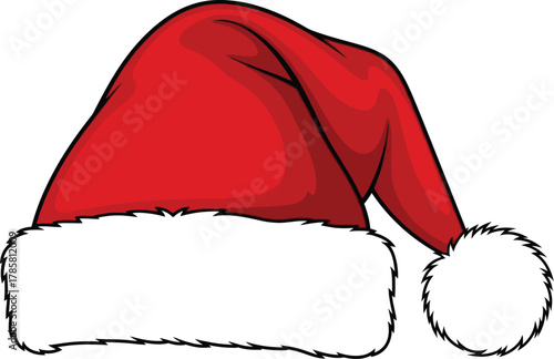 Cartoon santa hat with white fur trim isolated on a white background for christmas