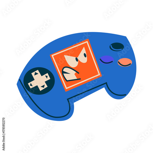 A blue video game controller with an angry cartoon face, symbolizing intense gamer emotion and competition