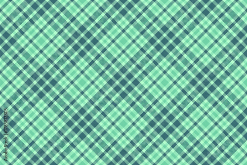 Yard check plaid textile, us tartan texture vector. Customized seamless fabric background pattern in cyan and green colors.