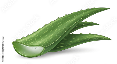 Illustration of two cut aloe vera leaves showing the gel inside.