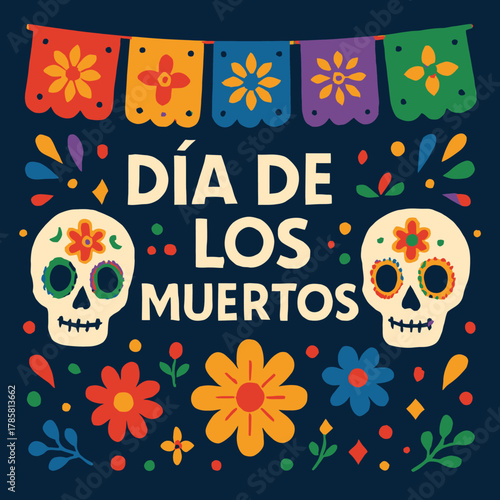 Día de los Muertos Colorful Sugar Skull Celebration Illustration