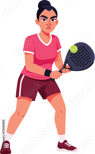 A clean, dynamic illustration showing a padel enthusiast in a low stance, perfectly poised to execute a forehand shot