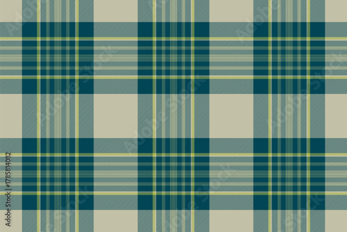 Classic tartan plaid pattern with teal, beige, and yellow hues.  Great for backgrounds, textiles, or design elements needing a traditional, warm, or rustic feel.