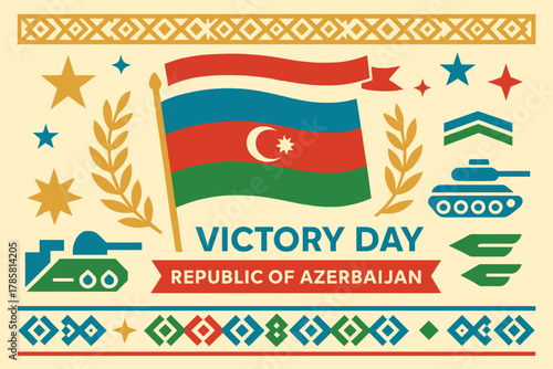 Victory of Azerbaijan, Azerbaijan national celebration, patriotic holiday illustration, national pride graphic, Azerbaijani culture artwork, historic 