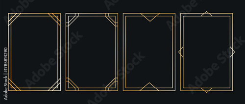 Thin golden frame set. Beautiful and luxury gold line borders. Art deco gold frames vector illustration. Simple, elegant, modern geometric vintage frames.