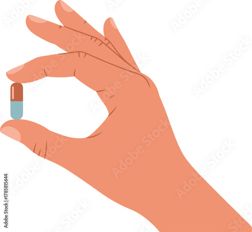 Hand holding a single blue and brown capsule medication pill medicine