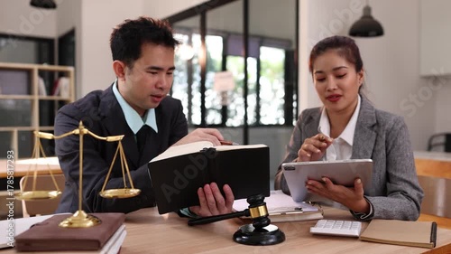 Lawyer or judge consult, Two lawyers discussing about contract and agreement concept.