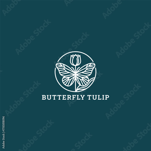 Creative butterfly tulip logo with clean line strokes for a stylish and natural design.