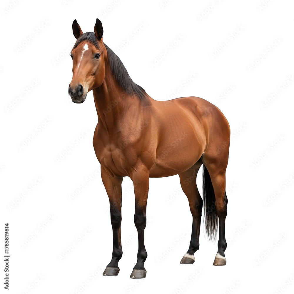 Obraz premium A Majestic Brown Horse Stands Proudly On A Transparent Background Showcasing Its Muscular Physique And Elegant Mane Under Soft Studio Lighting