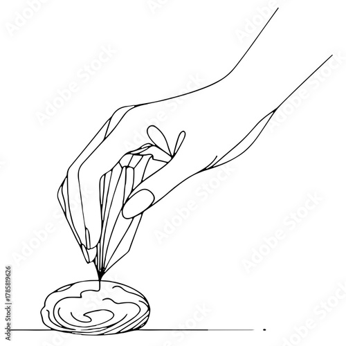 A hand (imaginary) with a pastry bag over a cookie Christmas DIY Process — Outline / Minimal Linear Vector