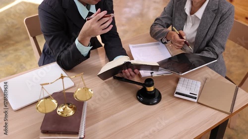 Lawyer or judge consult, Two lawyers discussing about contract and agreement concept.