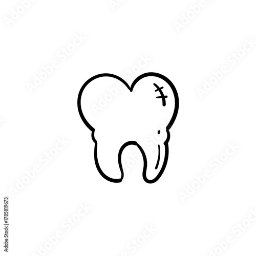 Hand-drawn Illustration of a Tooth with Cavity. Perfect for Dental Health Concepts