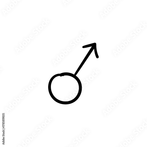 Hand-drawn Mars symbol representing male gender, a simple black and white doodle illustration