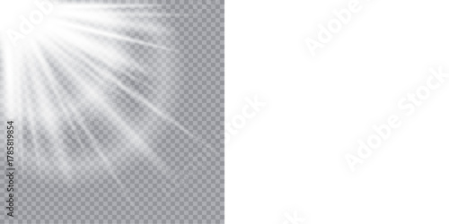 Realistic light rays with transparent background. Great for editing, graphic design, and decorative visual effects. Bright light beam effect with soft transparent glow. Ideal for summer, sunlight,