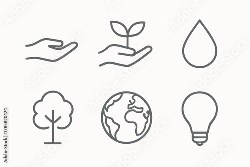 Eco-friendly icons: sustainability in nature, water, and energy symbols
