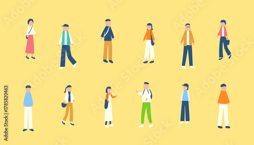 春と秋を過ごす人々のイラストセット