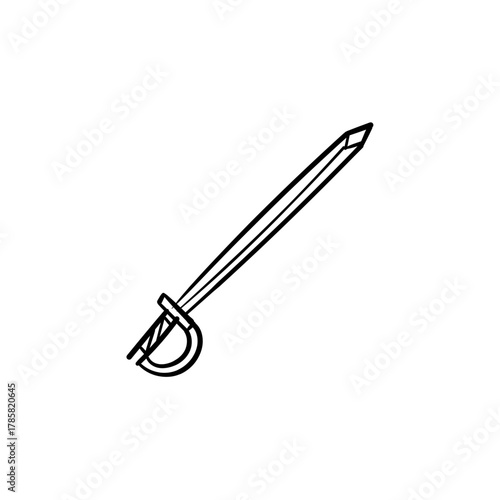 Hand-drawn pirate cutlass sword icon. A vector sketch of a historical weapon concept isolated on a white background