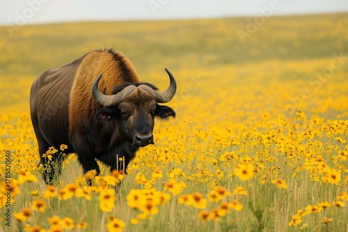 Bison in a Sunflower Field