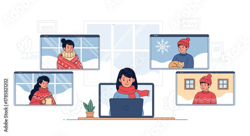 Winter Video Call with Friends Warm Connections in Cold Weather