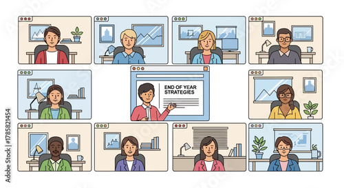 Dynamic Virtual Team Meeting for Business Strategy and Planning with Diverse Professionals Collaborating Remotely Through an Online Video Conference Call