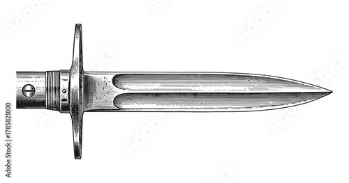 Vintage engraving of a classic bayonet knife with detailed linework
