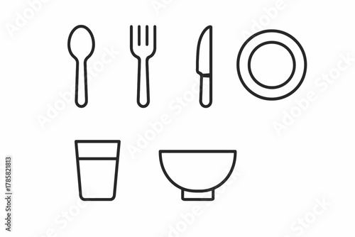 Minimalist line icons of dining utensils and tableware