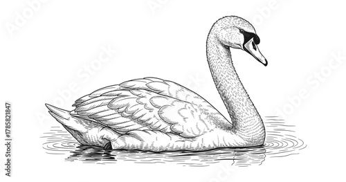 Elegant swan line art drawing on water