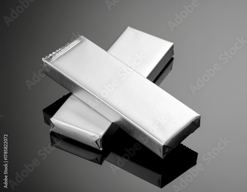 “Silver Foil Bar Packaging Mockup on Reflective Surface