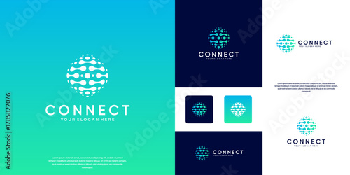 Modern connection logo, digital system services, electrical network, vector design illustration.