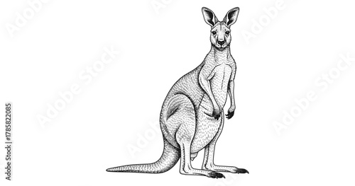 Detailed kangaroo sitting in classic black and white style