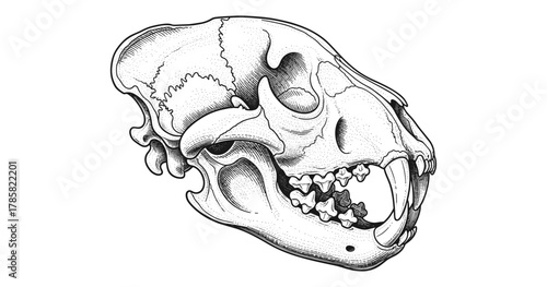 Intricate animal skull with detailed line art and shading