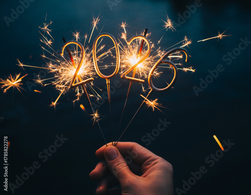 2026 Sparkler Numbers Held by Hand with Glowing Fireworks