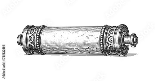 Vintage scroll with intricate details in classic engraving style
