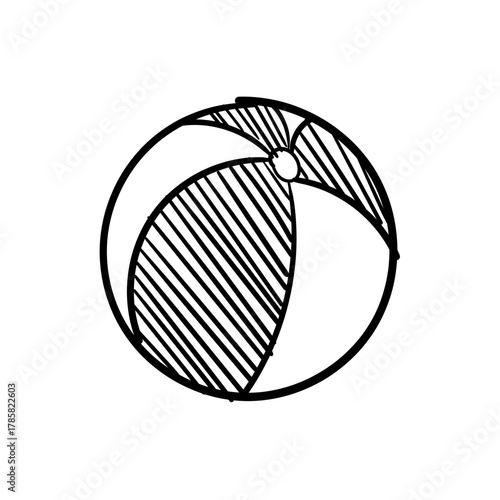 Hand-drawn sketch of a striped beach ball, perfect for summer fun and outdoor recreation illustrations