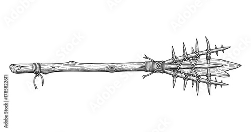 Detailed hand drawn spiked club for medieval and fantasy designs