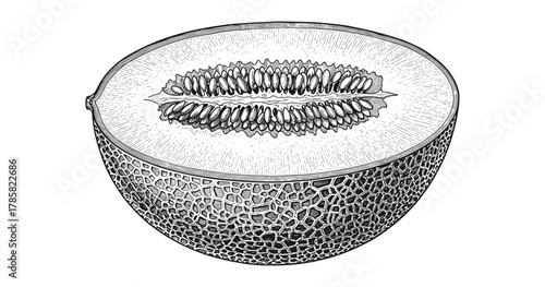 Detailed cross section of a cantaloupe in vintage style